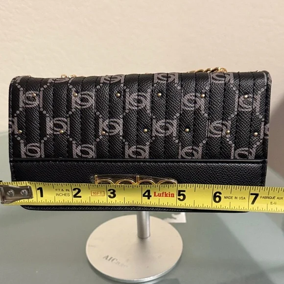 Bebe Black & Gray Logo Clutch w/Gold studs. Cinzia printed monogram crossbody - Picture 7 of 8
